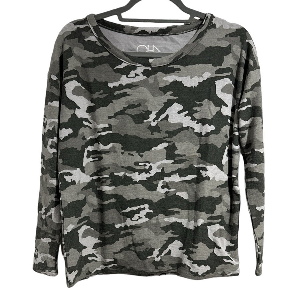 Chaser camo long sleeve shirt gray small stretch camouflage